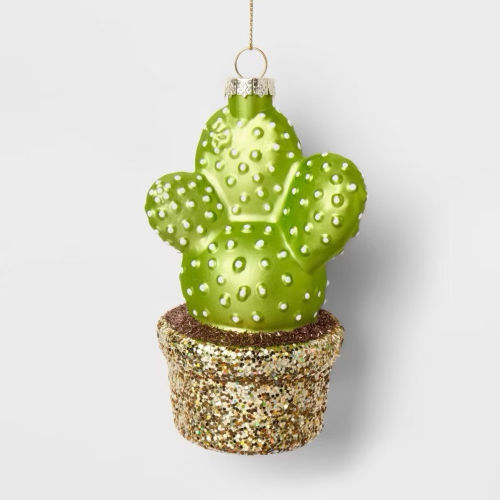 Glass Potted Cactus Christmas Tree Ornament - nwt Green Holiday